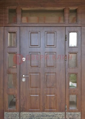 Стальная дверь МДФ со стеклом и фрамугами для дома ДФГ-29 в Жуковском