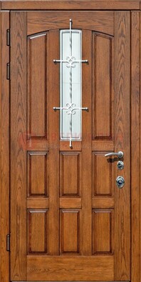 Стальная дверь со стеклом и ковкой для частного дома ДСК-192 